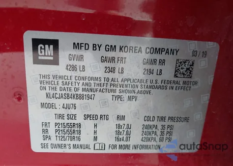 2019 Buick Encore Fwd Preferred из США, поврежденный, VIN KL4CJASB4KB881947